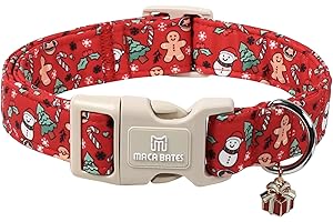 Maca Bates Christmas Dog Collar for Small Dogs - Design Cute Winter Holiday Collars Adjustable Red Christmas Pet Plastic Buck
