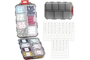 Travel Pill Organizer, 14 Grids Medicine Organizer with Labels, Weekly Pill Box Container 2 Times a Day Am Pm Small Medicine 