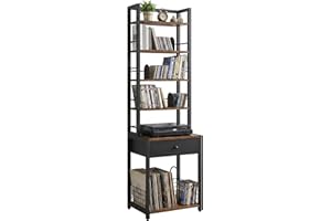 VIPLEEO CD Storage Rack, 6-Tier DVD Organizer Shelf with Drawer & Adjustable Book Stoppers, Vinyl Record Holder &Multi-Purpos