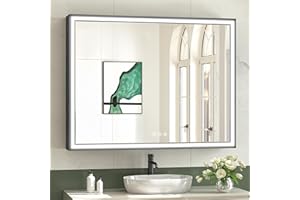 TokeShimi 48 x 36 Inch Black Large Bathroom Mirror LED Vanity Mirror with 45° Angled Beveled Light, 3 Colors, Anti-Fog,Aluminum Alloy Matte Frame, Memory Funtion Stepless Dimmable for Modern Decor