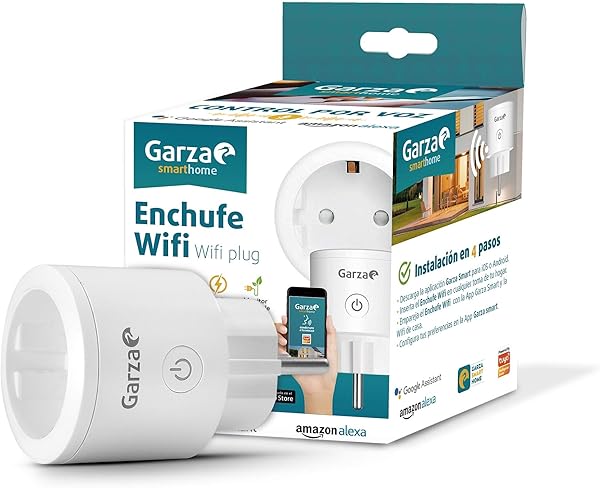 Garza Smart Plug Enchufe Wifi Alexa 52 x 52 x 85mm Blanco SmarthomeSmart Switch Interruptor inteligente Wifi Integrado compatibles con Alexa iOS y Google Home
