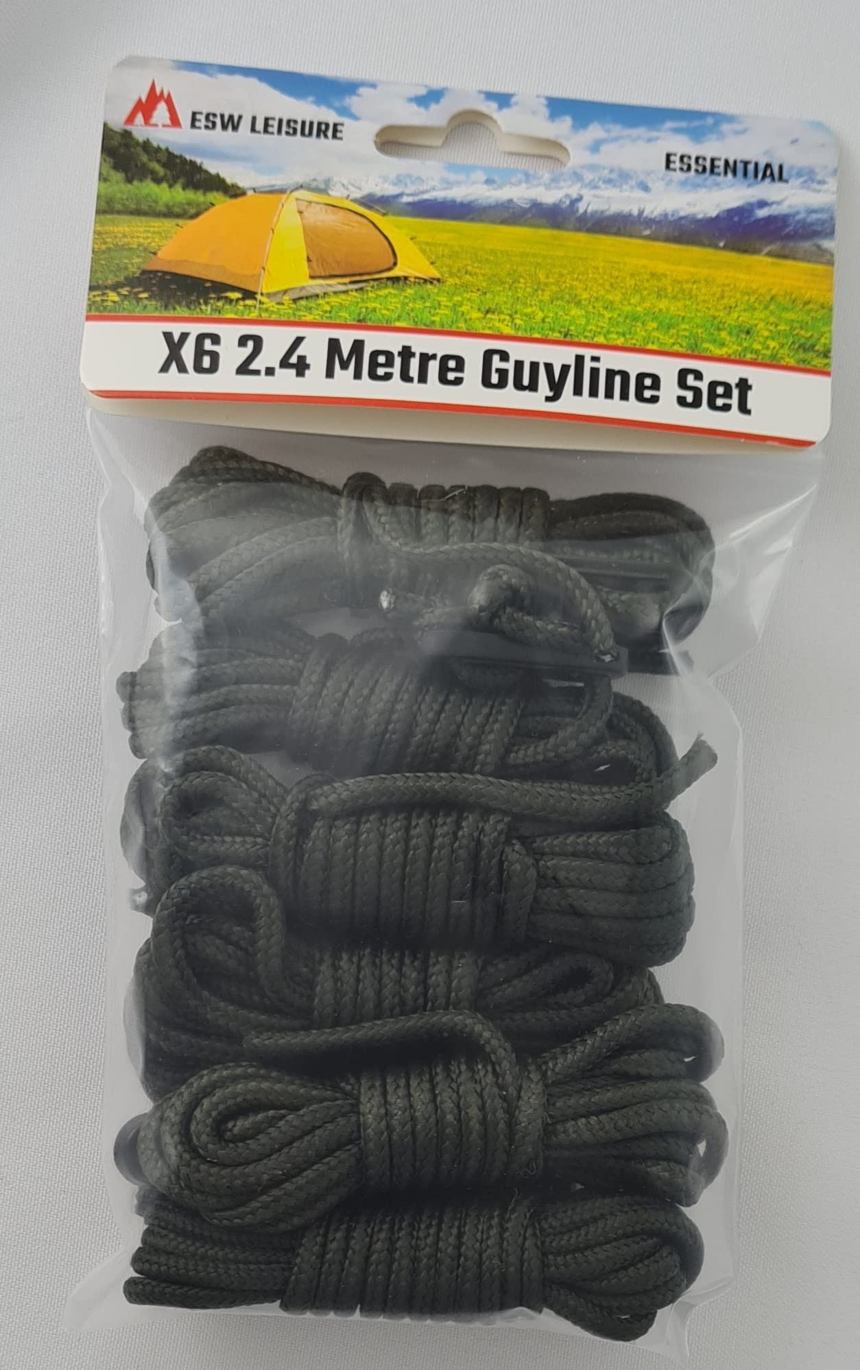 ESW LEISURE Guyline Ropes 6 Pack For Tents Awning Camping Strong Lightweight Paracord Guy Rope With Tensioner Guy Lines Fishing Umbrella Shelter Caravan Gazebo Tarp (Olive Green, 2.4 Metre 6 Pack)