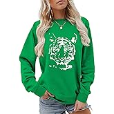 Semisun Tiger Sweatshirt Women Vintage Tiger Print Shirt Funny Bengals Fall Casual Long Sleeve Crewneck Pullover Tops