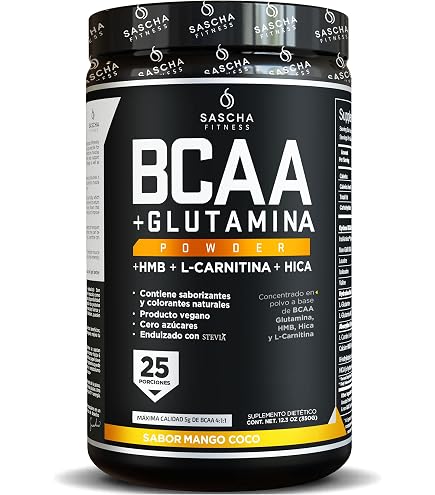 bcaa y l carnitina SASCHA FITNESS BCAA 4:1:1 + Glutamine, HMB, L-Carnitine, HICA | Powerful  and Instant Powder Blend with Branched Chain Amino Acids (BCAAs) for Pre,  Intra and Post-Workout