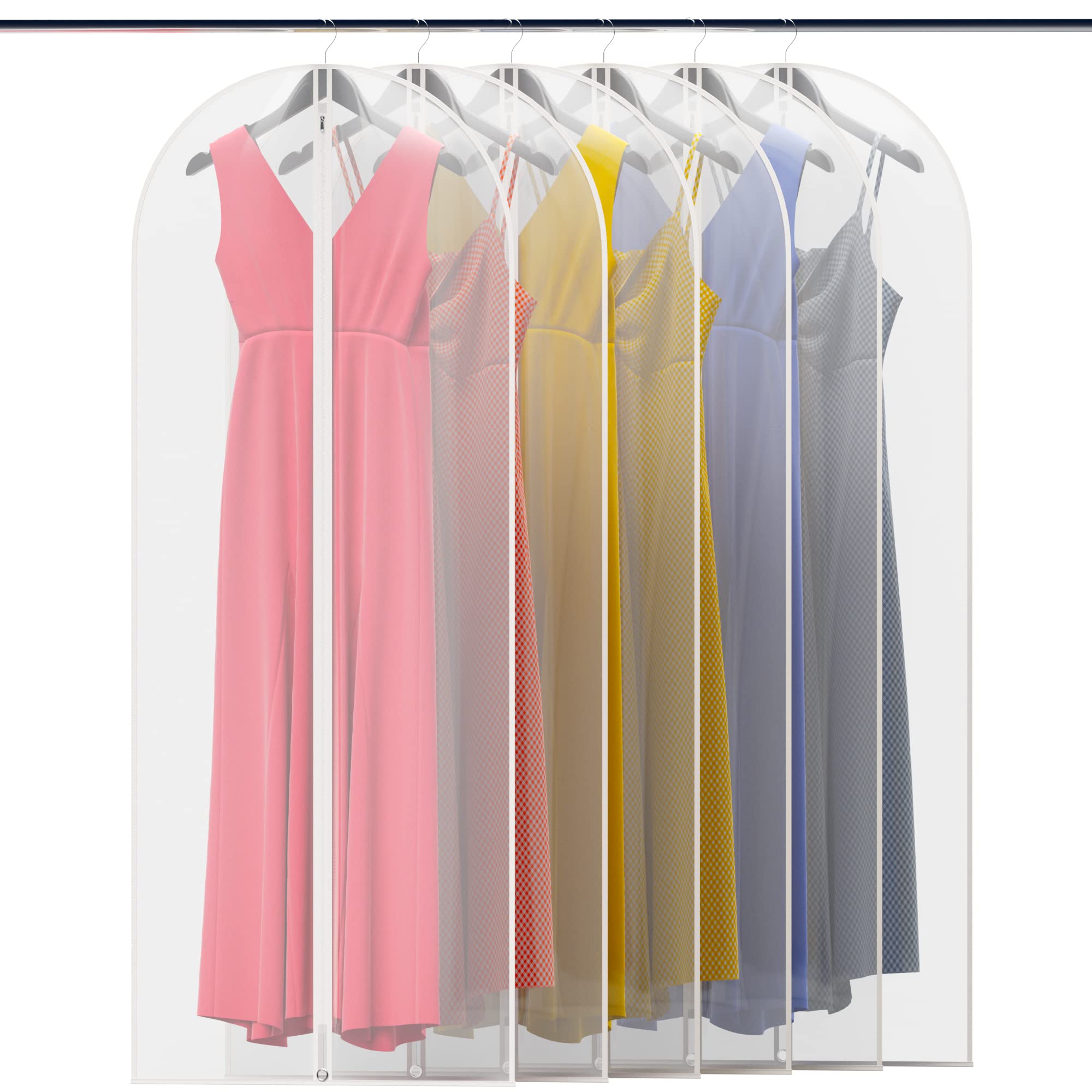 HANGERWORLD 6 Clear 60 Inch Showerproof Dress Suit Garment Clothes Protector Covers with White Trim