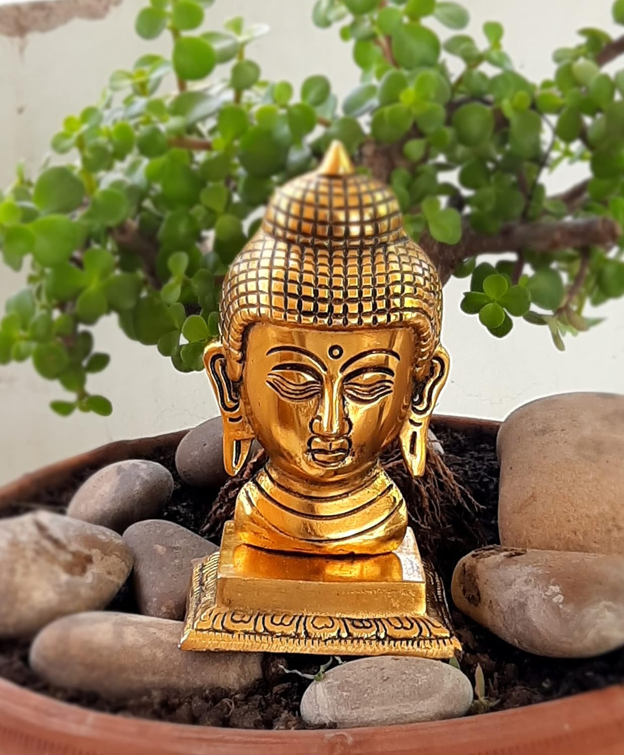 Wonder Care WC_Metal Buddha Statue for Home Decor, Gautam Buddha face showpiece feng Shui Figurine Reiki Zen Meditation Spiritual Idol Sculpture for Living Room Decoration 6"