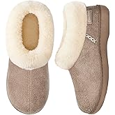 EverFoams Women's Microsuede Cozy Memory Foam Winter Slippers with Fuzzy Faux Fur Collar and Indoor Outdoor Rubber Sole