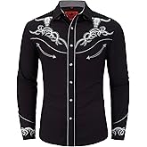 DIFICIL SLOG Men's Embroidered Exquisite Bull Head Western Cowboy Shirt Long Sleeve Regular Fit Snap Button Down Shirts