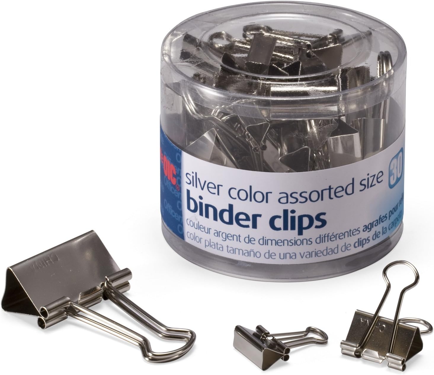 Officemate Silver Binder Clips, Assorted Sizes, 30/Tub (31021) : Assorted Binder Clips : Office Products