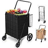 HABUTWAY Grocery Cart on Wheels with Removable Liner, Folding Shopping Cart,Heavy Duty Shopping Carts for Groceries,360° Roll