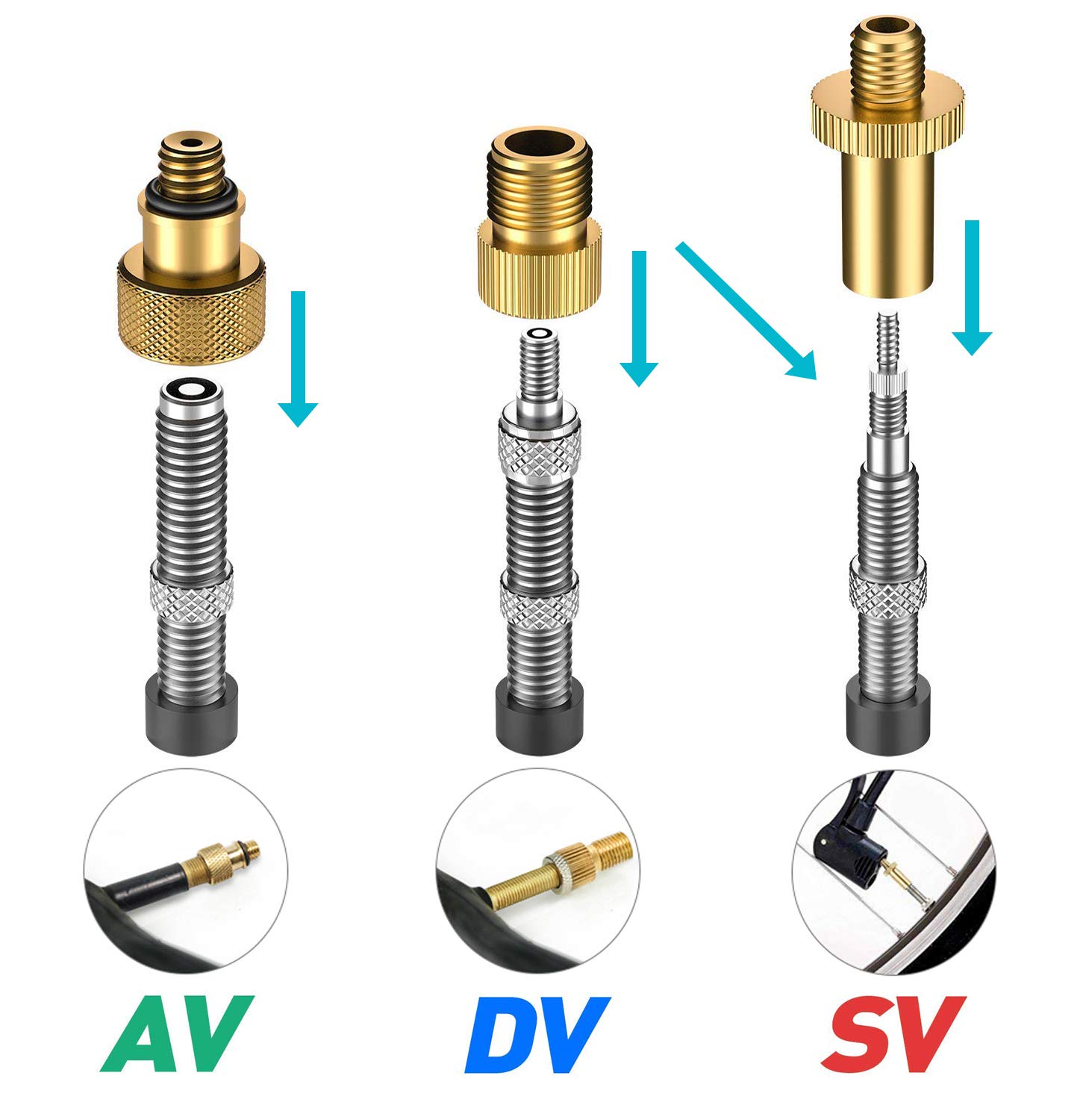 Pompes Vélo Adaptateur de Valve Set 3 Adaptateur de Valve Dunlop