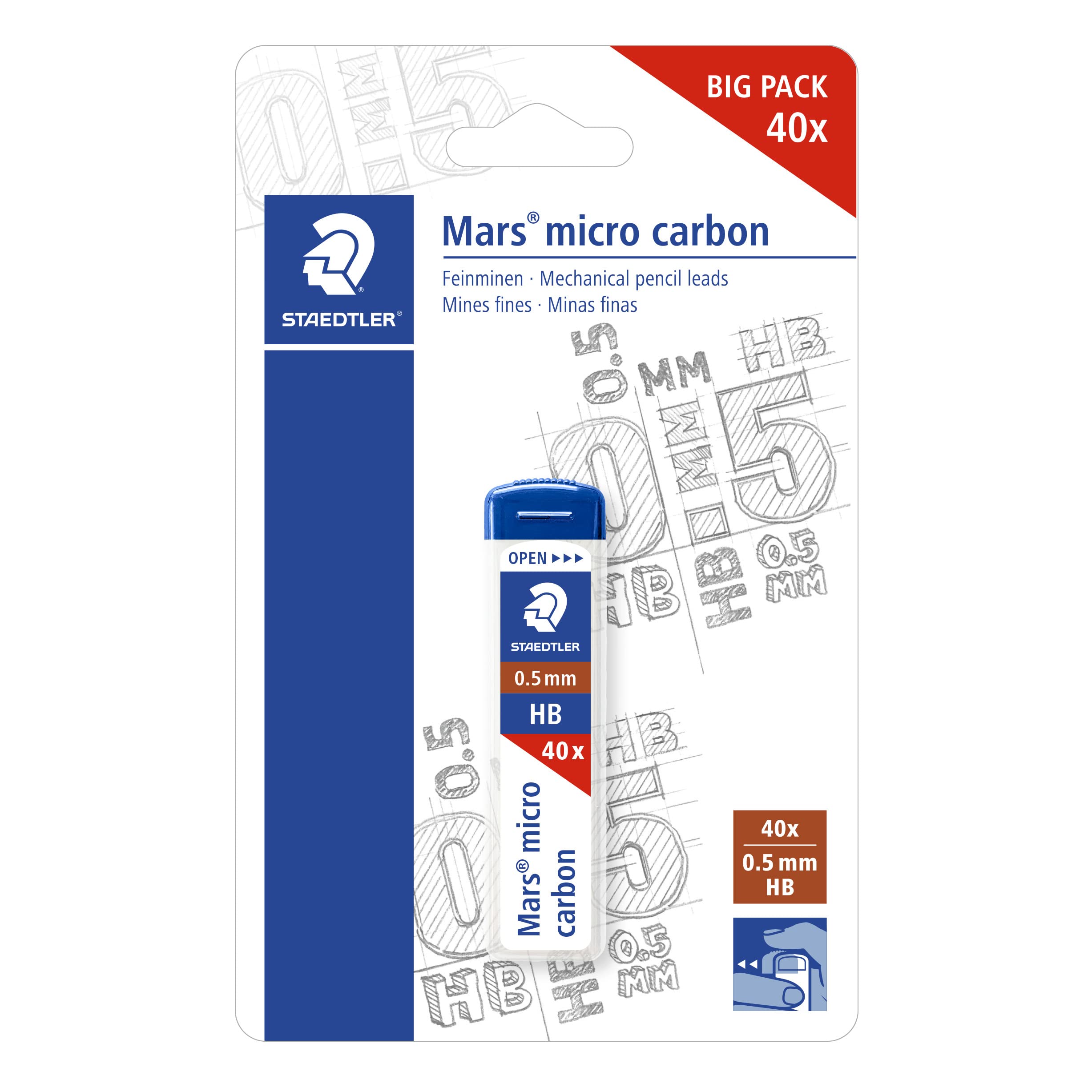 Staedtler Mars Micro Mechanical Pencil Leads Refill 0.5 mm – HB 25505HBBKD Soft Blister Card Pack of 1