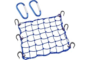 Thewinio Cargo Net 15"x15" Stretches to 30"x30" with Thicken Hooks | Natural Latex Core, Tight 2”x2” Mesh Small Heavy Duty Bungee Net for Motorcycle Helmet, Bike, ATV, UTV, Luggage (Blue,1 Pack)