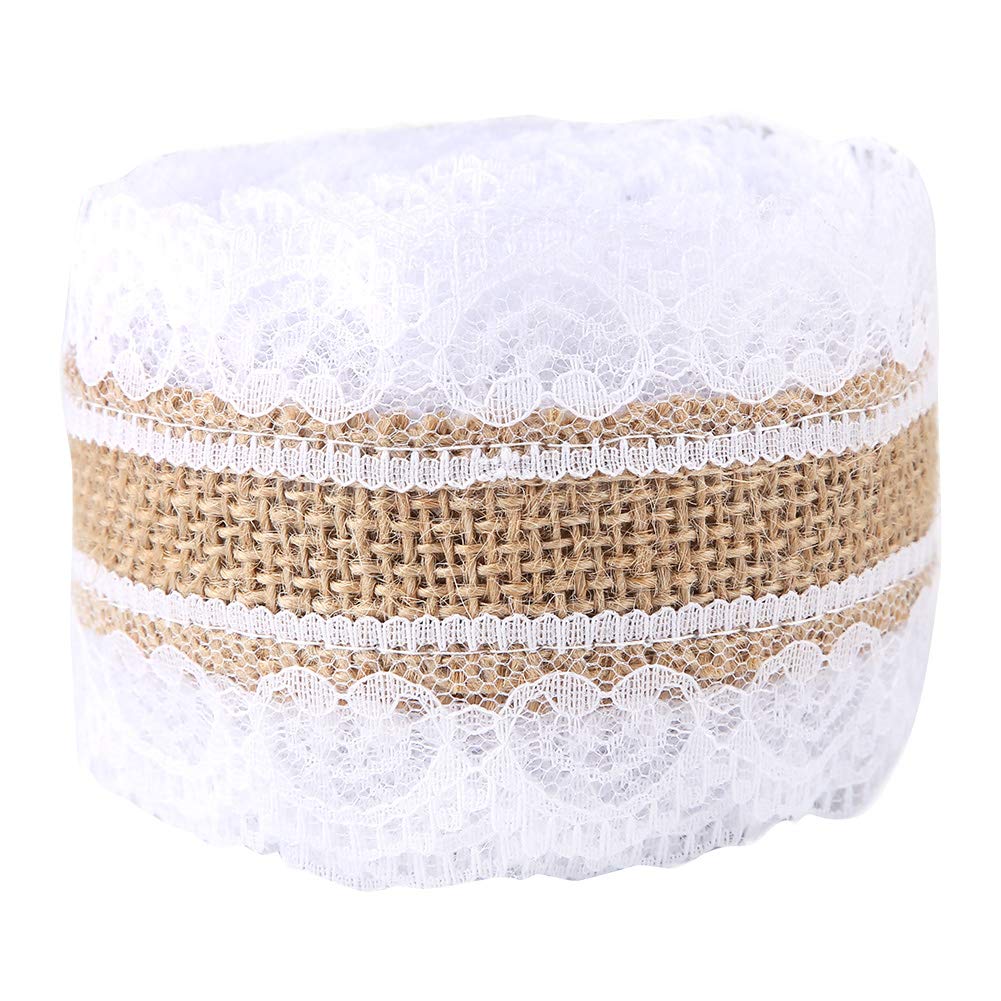Burlap Lace Ribbon, 16.4 Feet Natural Burlap Lace Hessian Jute Ribbon for Home Rustic Wedding Decoration