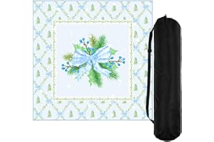 Drydiet Snowy Green Pine Needle Wreath Christmas Mahjong Mat Wonderland Mahjong Table Mat with Carrying Bag 31.5" x 31.5" Cute Aesthetic Anti Slip Noise Reduction Game Table Cover for Poker Card Board