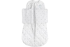 DREAMLAND BABY Weighted Sleep Swaddle Sack, Babies Aged 0-6 Months. 100% Cotton, Evenly Distributed Weight from Shoulders to Toes (White w/Grey Stars)