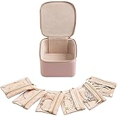 Frebeauty Small Travel Jewelry Box,Travel Jewelry Case with 6 Pouch Bags,Portable Travel Jewelry Organizer,Mini Jewelry Storage,3.35 x 4.9 x 4.8 Inches,Gift Idea for Women Girls(Pink)