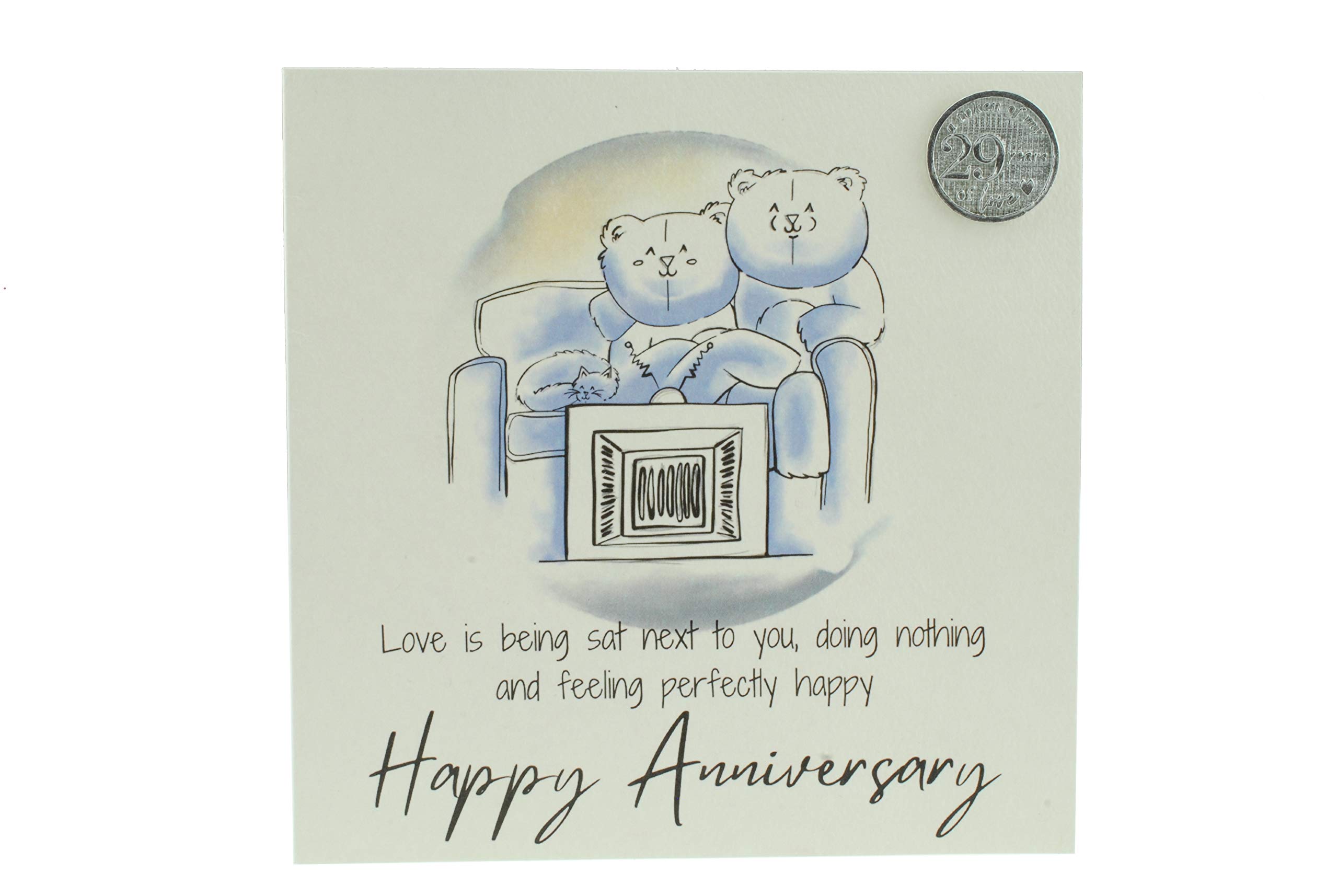 Cute 29th Anniversary Card, Relaxed Bears – Free Metal 29th Anniversary Love Token Gift (gc-annitv29)