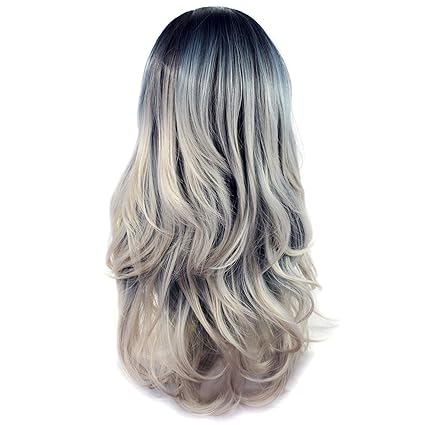 Wiwigs Amazing Black Brown Grey Long Wavy Dip Dye Ombre Half Wig