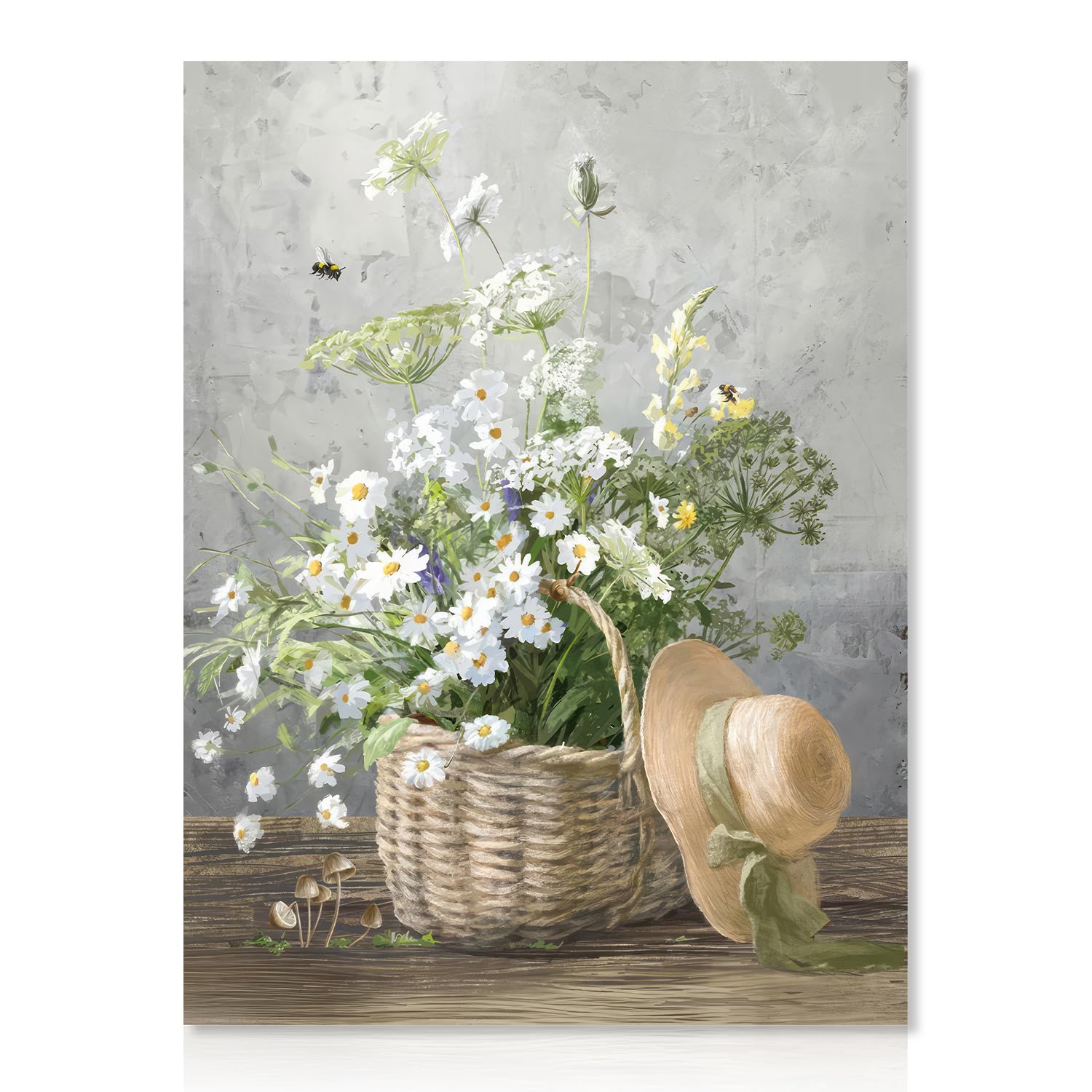 Dazzlewall Daisy Flower Wall Art Poster Rustic Floral Prints, Farmhouse Botanical Wall Poster for Bathroom Bedroom Living Room Decor 12x16 in Unframed