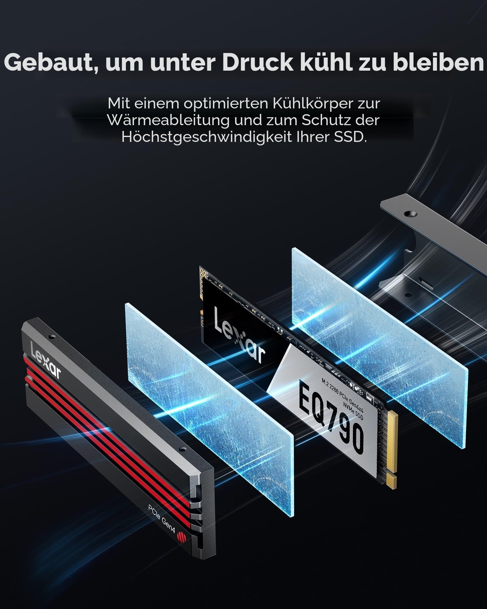 Lexar EQ790 2TB Interne SSD mit Kühlkörper, M.2 2280 PCIe Gen4x4 NVMe SSD, 7000 MB/s Lesen, für Intensive Workloads, PS5 & PC Gaming, Leistungsstarkes internes Solid State Laufwerk 5