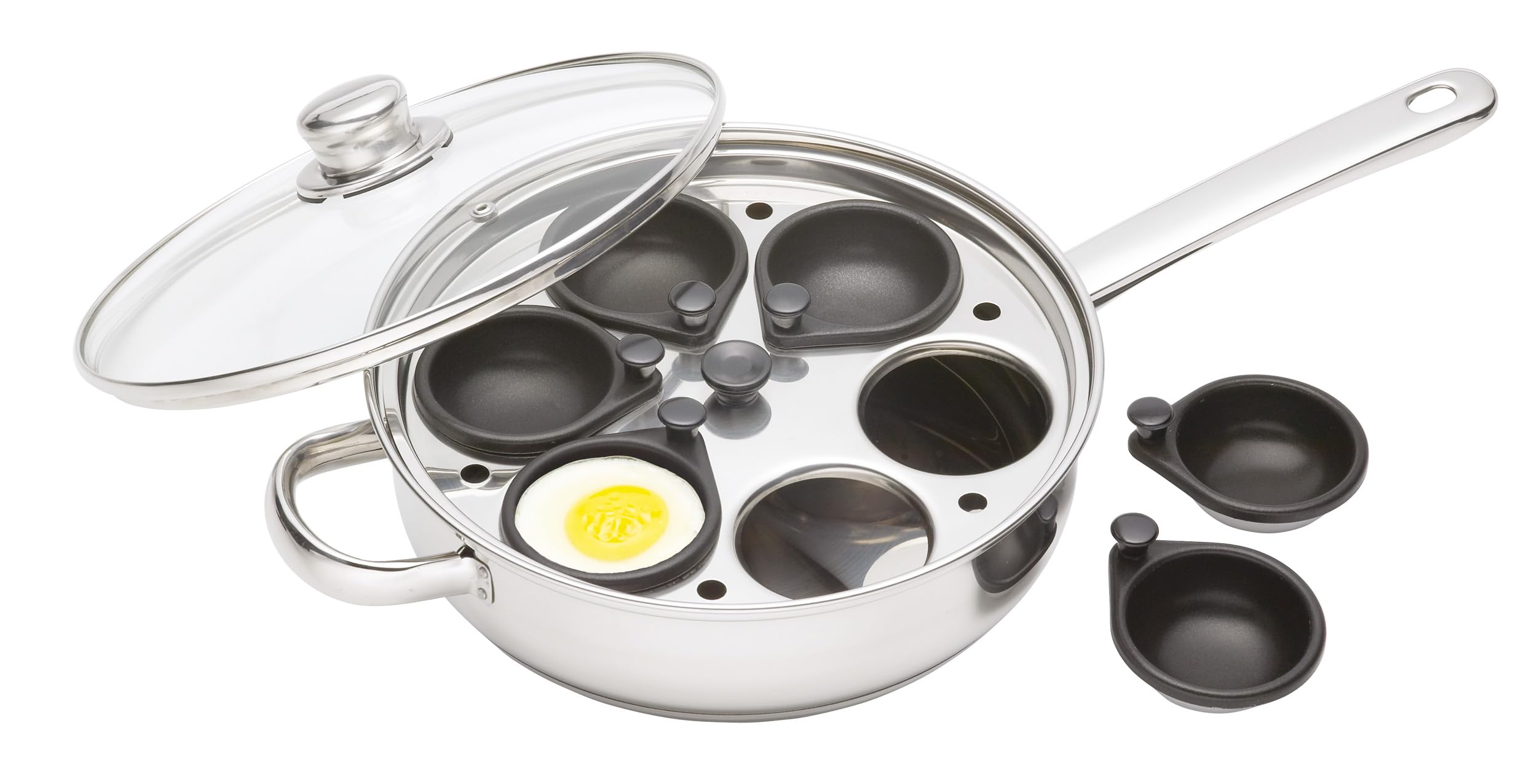 KitchenCraft Egg Poacher Pan with Non Stick, Induction Safe, Stainless Steel, Fits 6 Eggs, 26 cm (1''), Silver