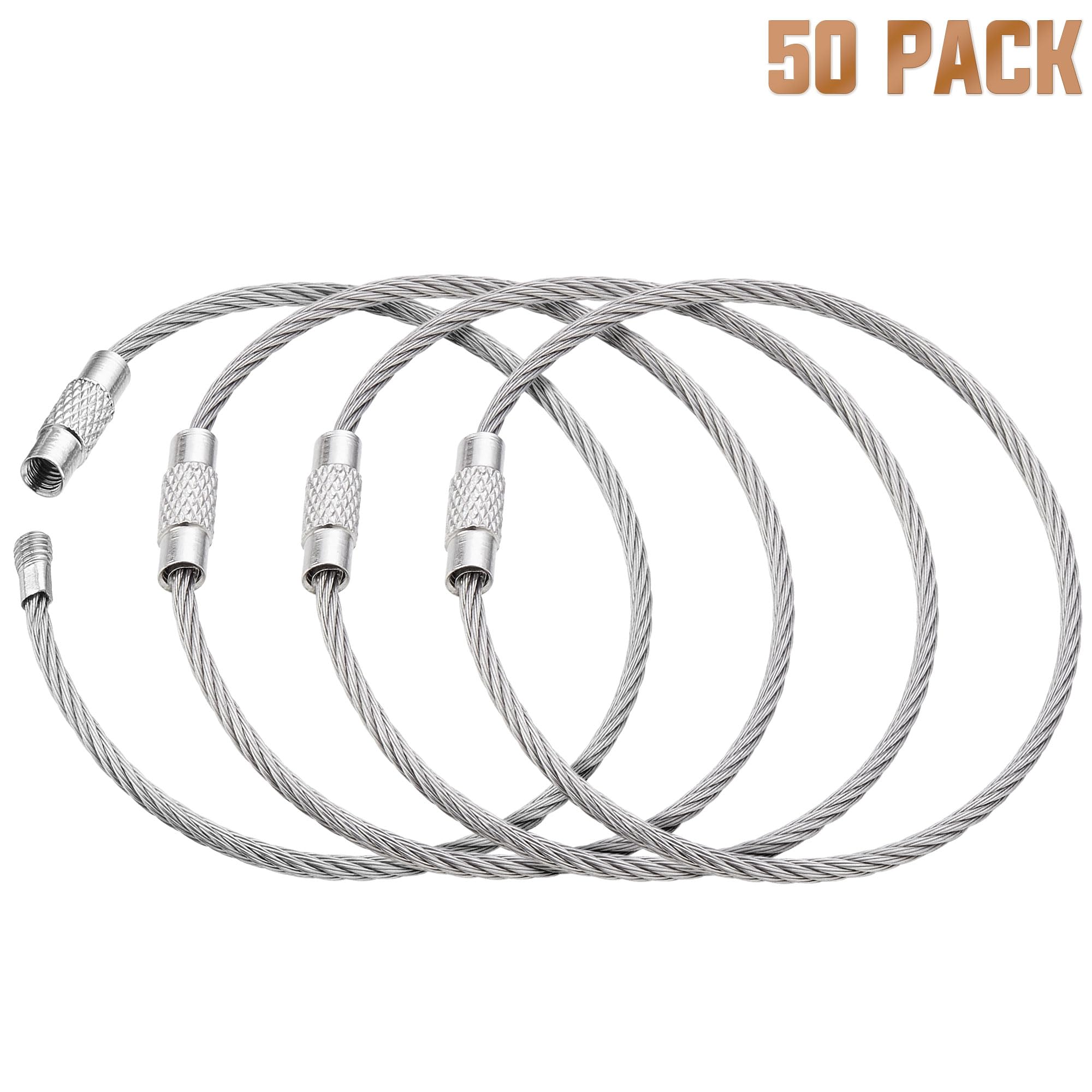 Photo 1 of BlueCosto Wire Keychain Cable (5 PK, 6.7” / 17cm) - 2mm Thick Stainless Steel Keyring Wire Loops w/Secure Screw Lock for Hanging Luggage Tags & Organizing Keys