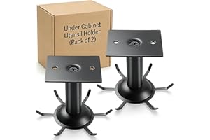 AIMEIKI Kitchen Utensil Hanger, 2 Pack Under Cabinet Utensil Hook Rask Stainless Steel 360°Rotating Utensil Holder with 6 Rot