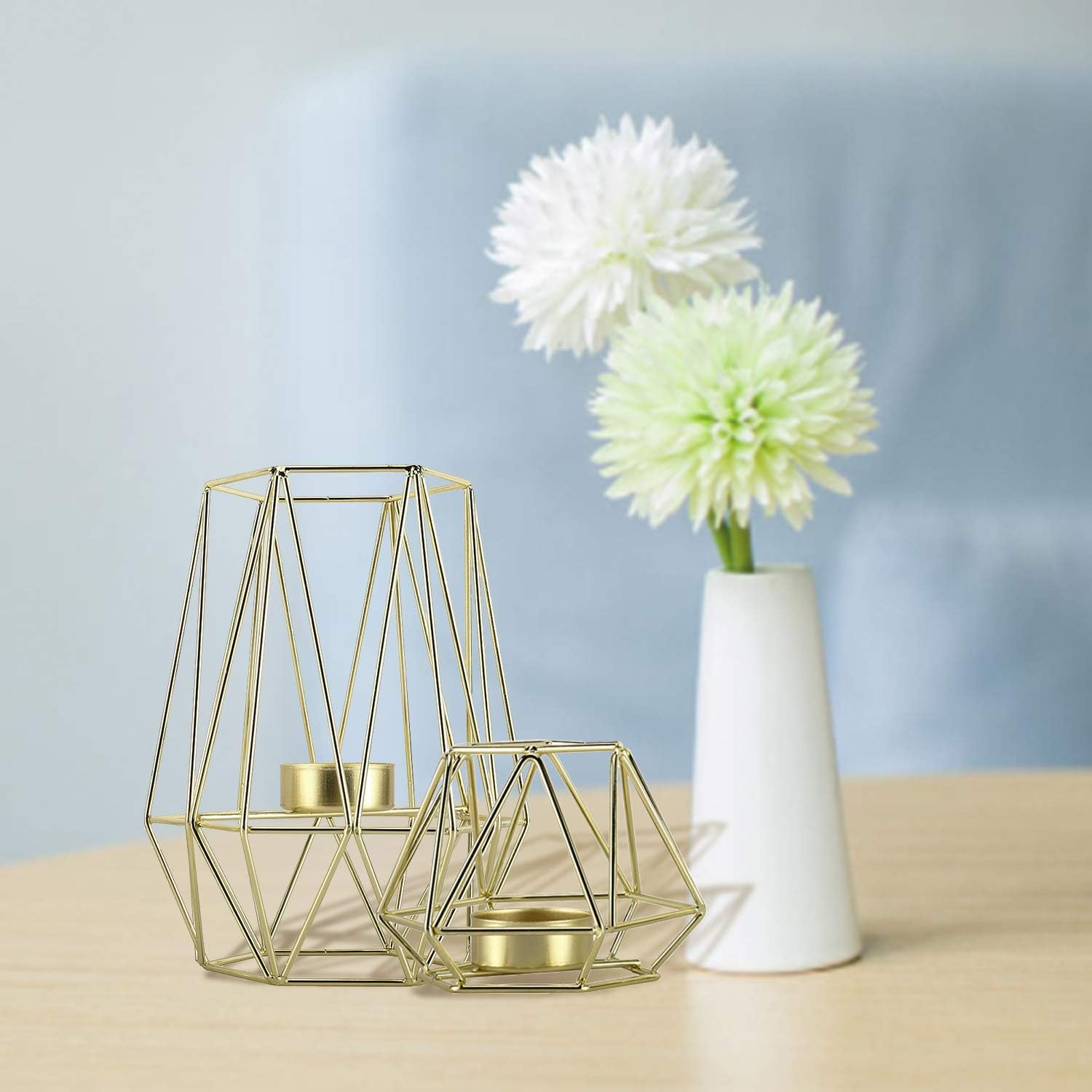 Metal Wire Iron Tealight Candle Holders Gold Geometric Shape Holders 2 Pack L&S eBay