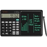 Desk Calculator with Erasable Writing Pad, 12-Digit Wide Screen Display, 100,000+ Reusable LCD Notepad, One-Click Clear &amp; Lock Function, Solar and Battery Dual Power for Office,School,Business (Black)