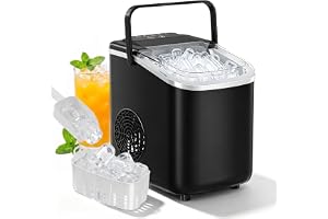 KMFurnila Countertop Ice Maker, Portable Ice Machine with Carry Handle Basket and Scoop, 9 Bullet Cubes Ready in 6 Mins, 26lbs Daily, Self-Cleaning for Home, Kitchen, Camping, RV