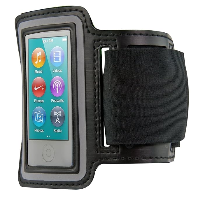 kwmobile Sportarmband für Apple iPod Nano 7 - Sport Fitnessband mit Schlüsselfach im Armband in Schwarz - Case Cover Schutzhü