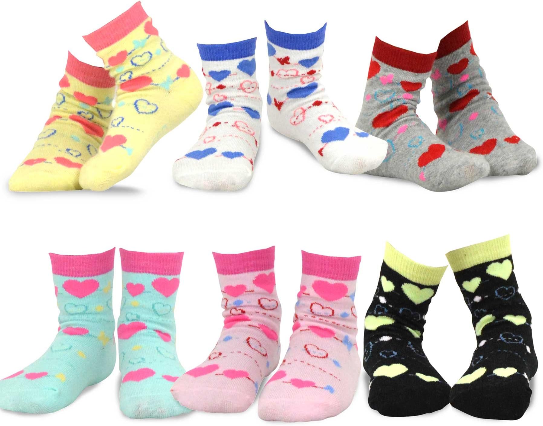 TeeHee SocksLittle Kids Toddler Girls' Everyday Casual Crew Socks Cotton Floral Heart Stripe Polka Dot 6-pair