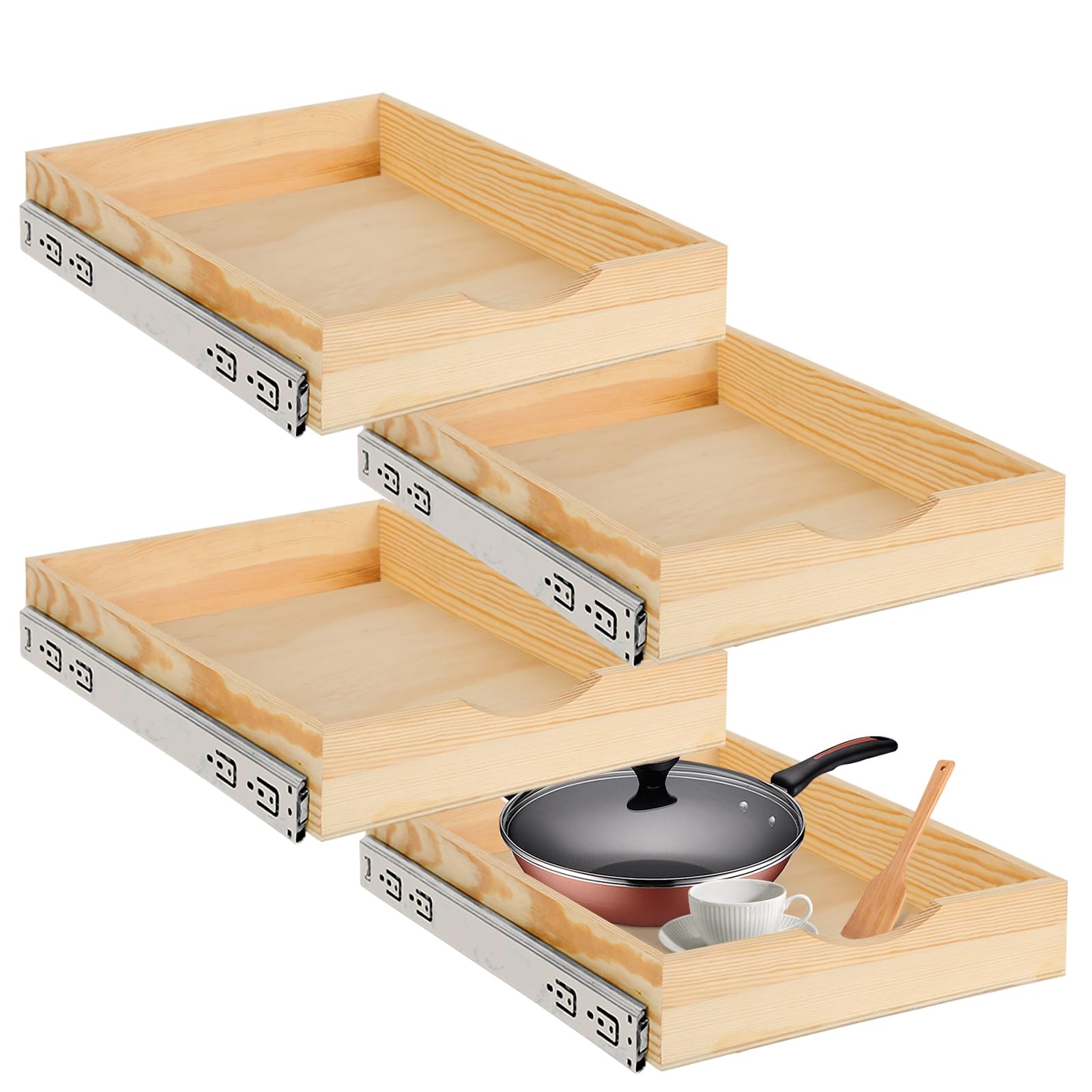Photo 1 of 4 Set Wooden Pull Out Drawers for Cabinets 15 X 21in Pull Out Cabinets Organizer,Cabinet Pulls Out Shelves Soft Close Slide Outs for Kitchen Under Sink Space, Pantry, Bathroom