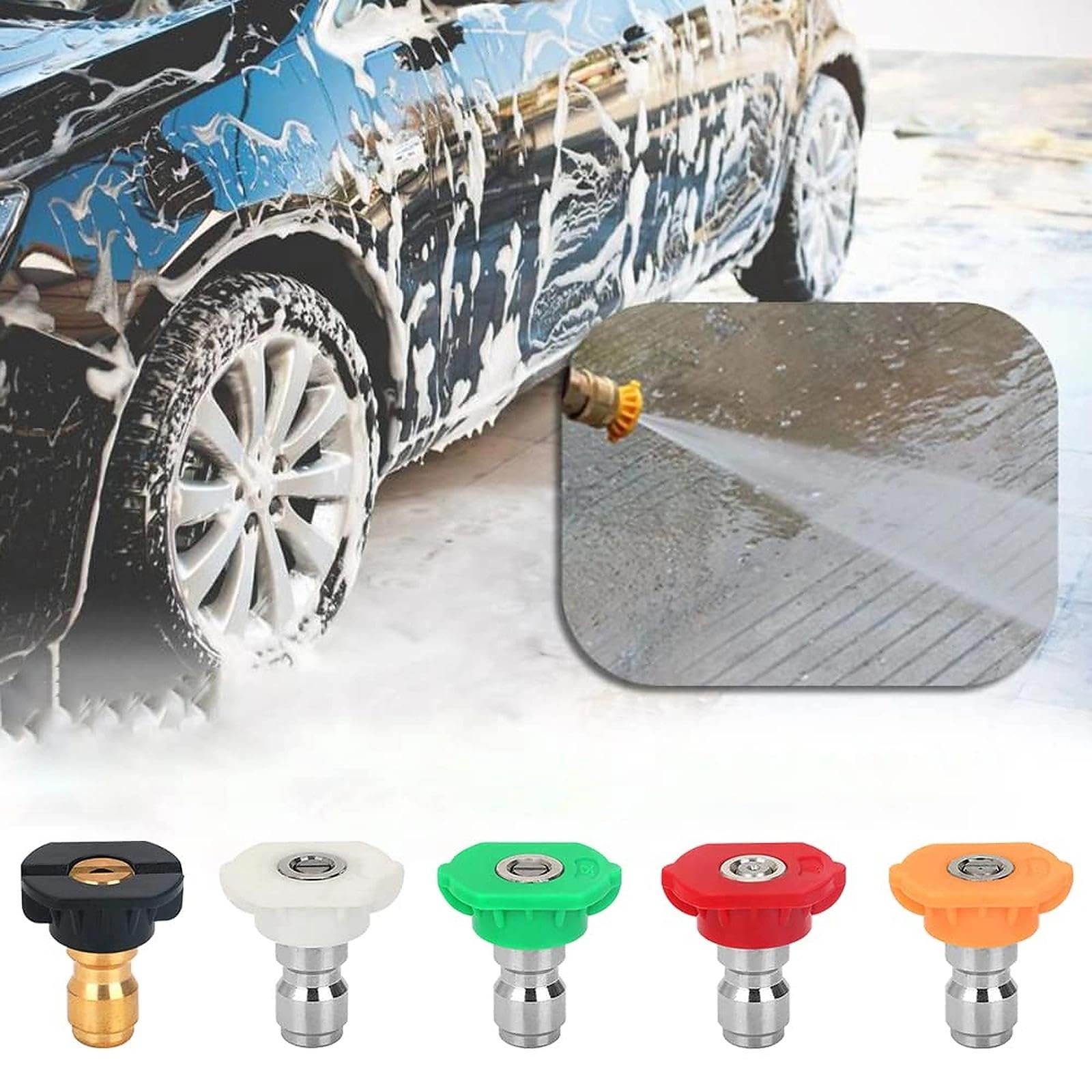 Washer Nozzle Tips JPGhaha Quick Release High Pressure Short Trigger 1/4'' Spray Nozzle Tips DUS-025 Multiple Degrees 4000PSI 2.5 GPM for Car Garden Cleaning 5PCS