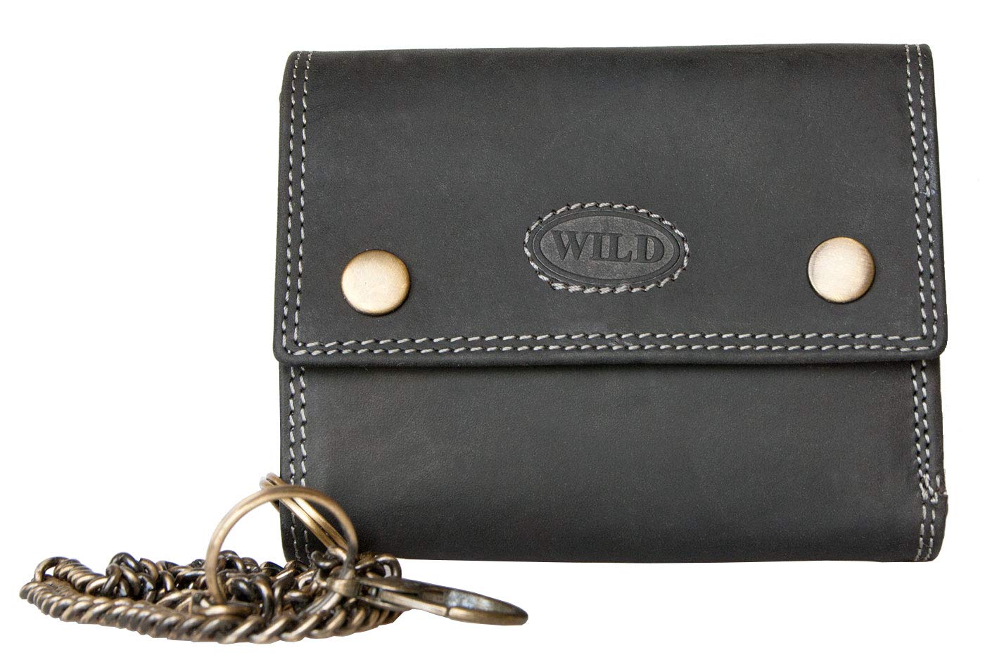 Biker's Leather Wallet Wallet Grey - with Coin Pocket and a Chain