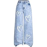 GORGLITTER Girl's Cute Heart Print Wide Leg Jeans Zipper Baggy Denim Pants with Pockets for Teen
