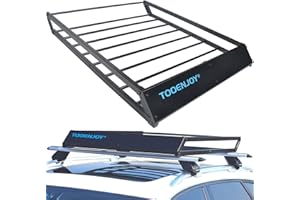 TOOENJOY Roof Rack Cargo Basket, 43’’x 35’’x 4.7’’, Anti-Rust Rooftop Cargo Carrier with Removable Wind Fairing, Universal Car Top Luggage Holder for Car, SUV and Truck, 150 lbs Capacity
