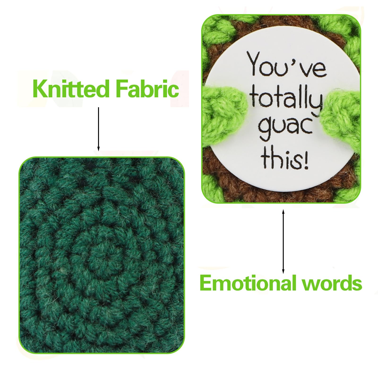 Hoedia Funny Positive Avocado Cute Christmas Gift, Emotional Crochet Doll Inspirational Support Gag Gifts with Cards, Small Knitted Avocado Birthday Self Care Present for Women Men Friend Coworke