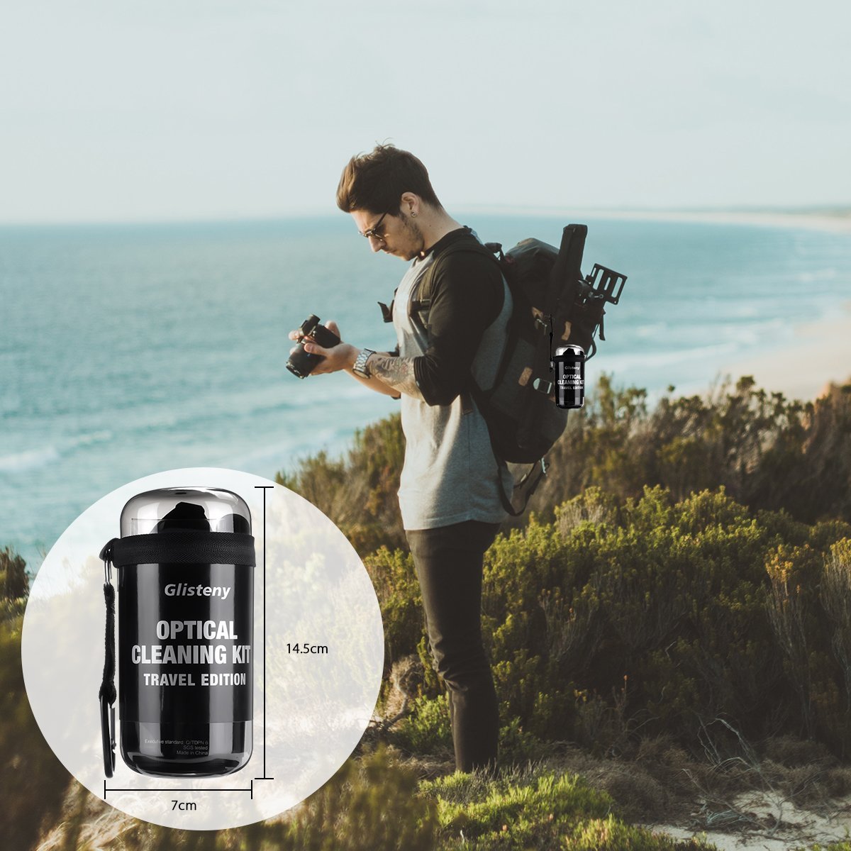 Kit de Nettoyage pour caméra,GLISTENY Kit de nettoyage professionnel 21 en 1 Édition voyage, solution de nettoyage non toxique sans alcool, souffleur d\'Air, crayon de lentille, tissu de lentille, lingette de nettoyage, cotton-tige, pour Ap