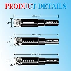 3pc 9/16” Diamond Core Drill Bits Set, 14mm Tile