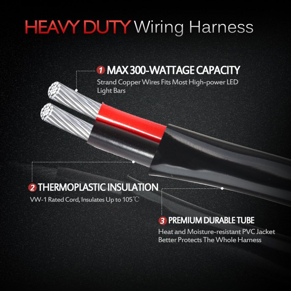 MICTUNING Heavy Duty 14AWG 300W 2-Circuit Led Light Bar Wiring Harness Kit with Fuse, 60Amp Relay, Dual Waterproof Switches Red Blue(14AWG): Automotive