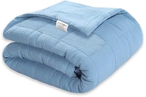 TWINOR Baby Muslin Quilt Blanket，Warm and Lightweight Crib Quilt Neutral Comforter for Newborn and Toddler Boys Girls (Baby Blue)