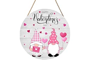 ADIKJXQH Happy Valentine's Day Sign, Valentines Day Door Decor Wood Plaque 12 X 12 Inch Gnome Valentine Sign Round Valentines Day Welcome Sign For Front Door Porch Yard Valentines Decorations