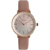Peugeot Women's Modern Super Slim Watch, Sleek 14K Rose Gold Plated Dress and Evening Watch with Leather Strap