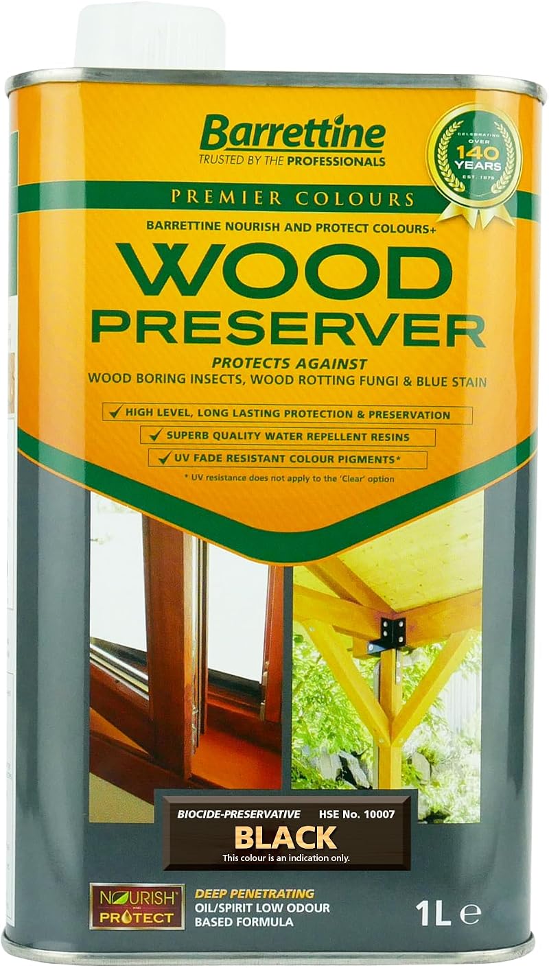 Barrettine Wood Preserver Black 1L UV Resistant, Oil Based, Deep Penetrating