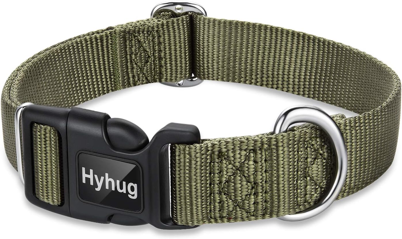 Hyhug Design Classic Basic Nylon Dog Collar, Can Install Dog Tag (Small, Military Green)