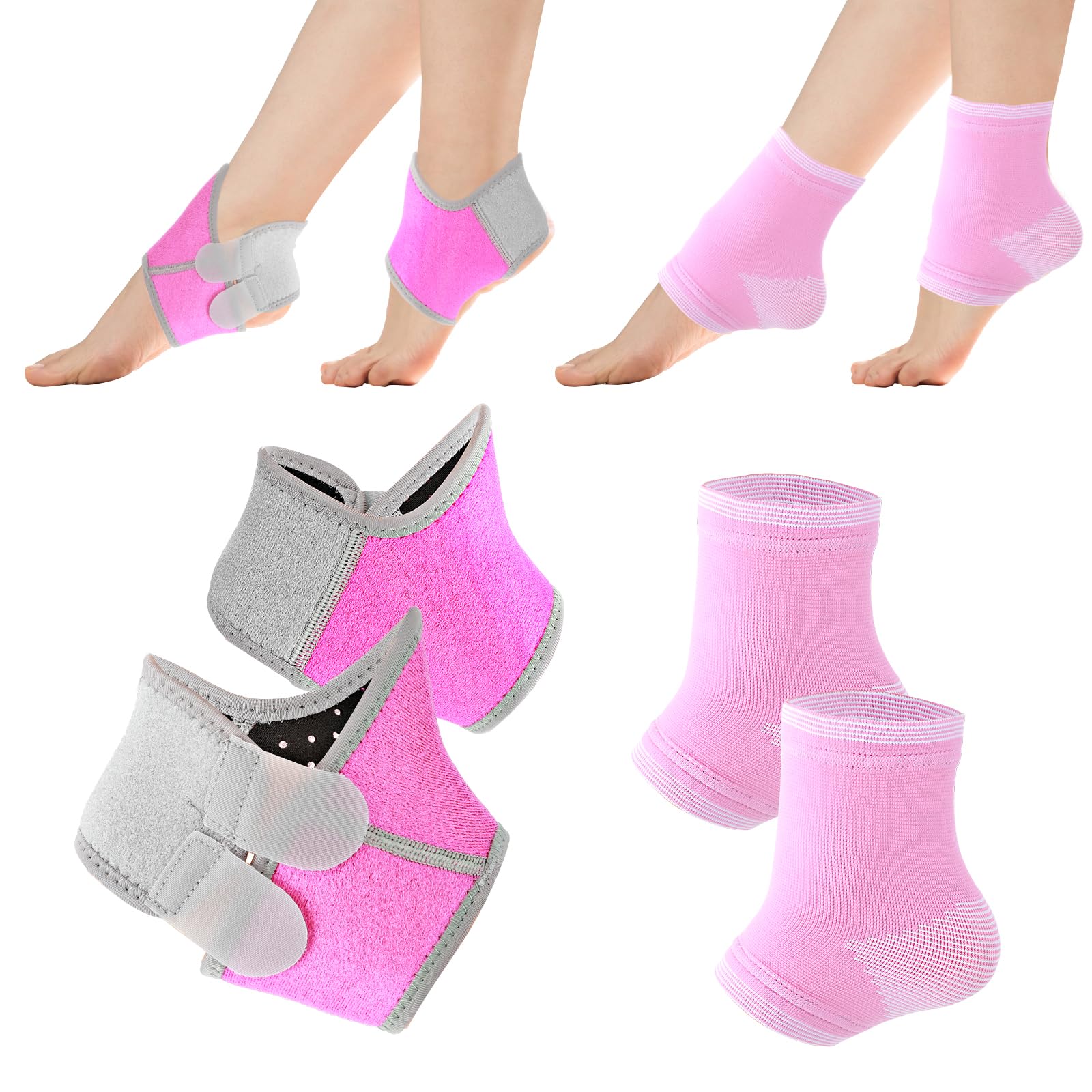 Prasacco 2 Pairs Kids Ankle Brace Set, Knitted Ankle Sleeve Sock Support Pink Ankle Support Elastic Kids Compression Socks Ankle Sleeve Breathable Compression Sleeves for Jogging Running Fitness