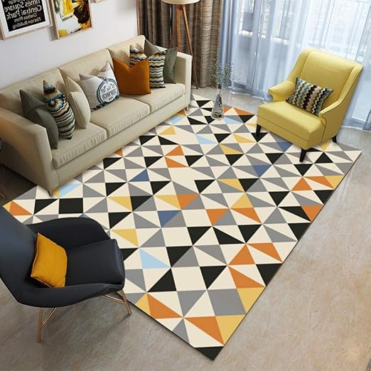 Tapis Moderne Antidérapant De Créateur Triangle Gris Noir