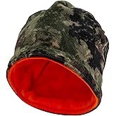 North Mountain Gear Reversible Men's Blaze Orange Beanie - Camoflauge Hunting Fleece Hat
